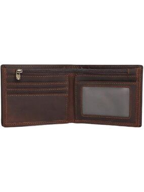 Genuine Crazy Horse Leather Bifold Wallet for Men, RFID Blocking, Zipper Closure